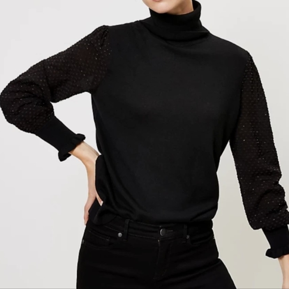 Loft Mixed Media Turtleneck Sweater LG *F
